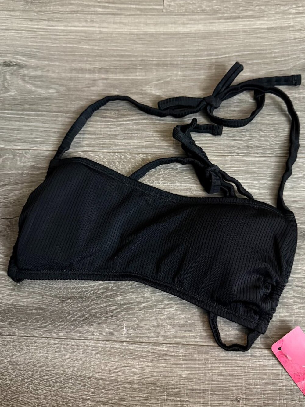 NWT Xhilaration Apron Front Bralette Bikini Top Solid Black Rib Knit Size M